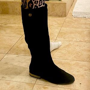 Jack Rogers Knee High Black Suede Boots with Gold Heels 🖤✨